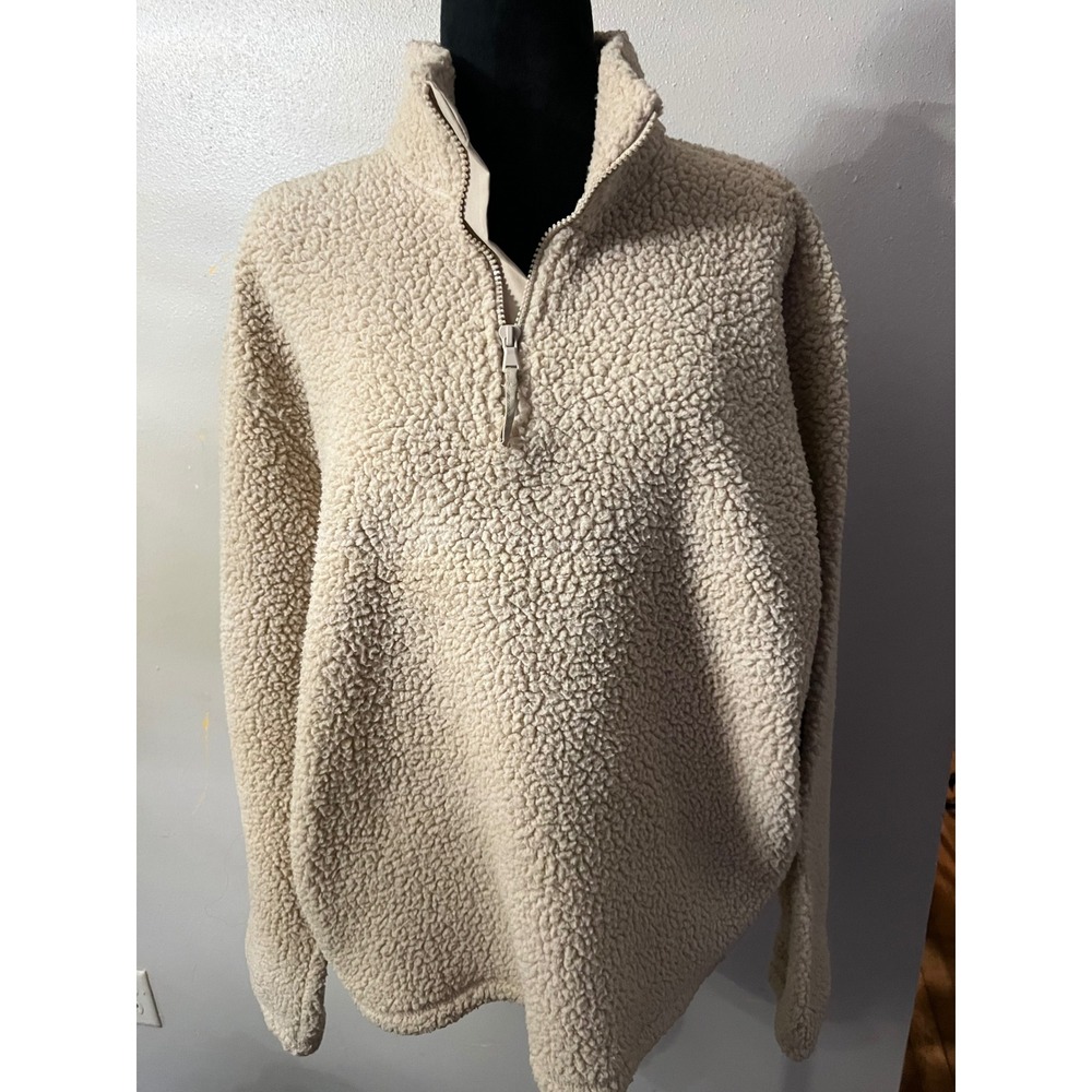 OLD NAVY Sherpa Fleece Quarter Zip Pullover Womens M Cream Cozy Athleisure